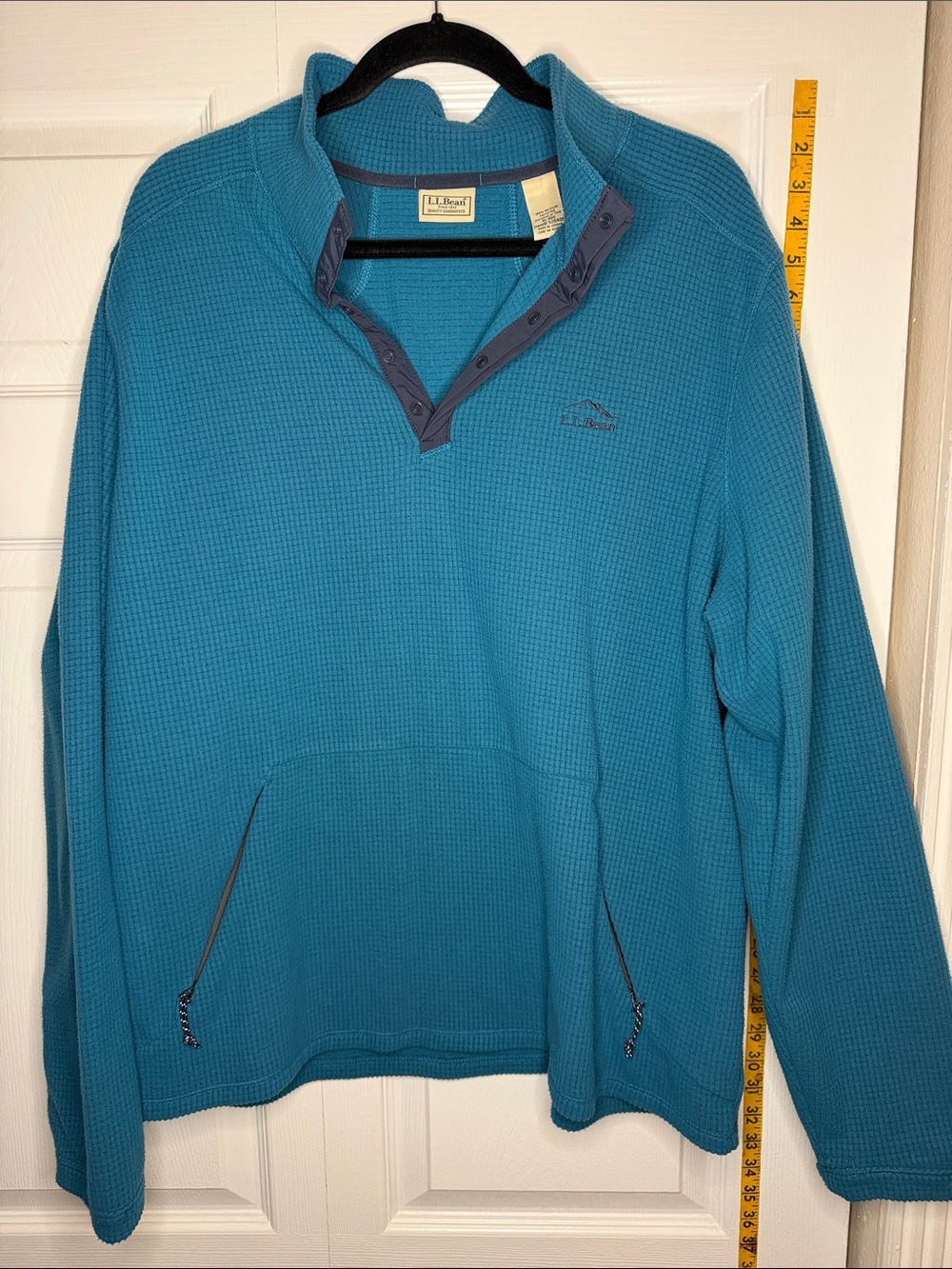 L.L. Bean Teal Blue Waffle-Knit Pullover Hoodie